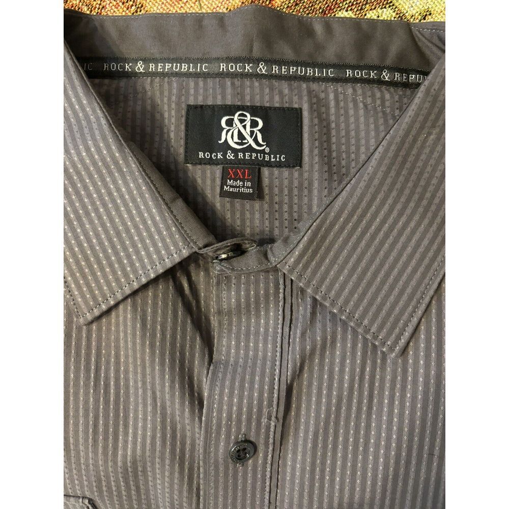 Rock & Republic Men's Sz XXL Long Sleeve Button Down Shirt‎ Gray Pockets - Picture 2 of 7